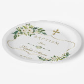 白モダン咲きフローラバプテスマ ペーパープレート (アングル)