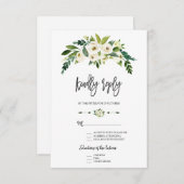 白モダン咲きフローラ手書きRSVP 出欠カード (正面/裏面)