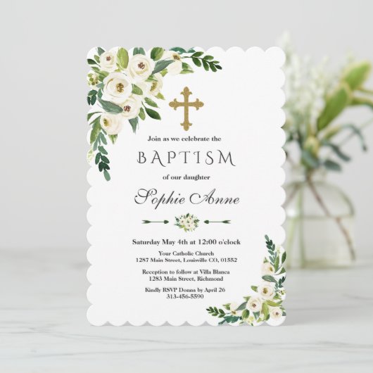 白モダン咲きフローラ牡丹バプテスマ 招待状 (スタンド正面)