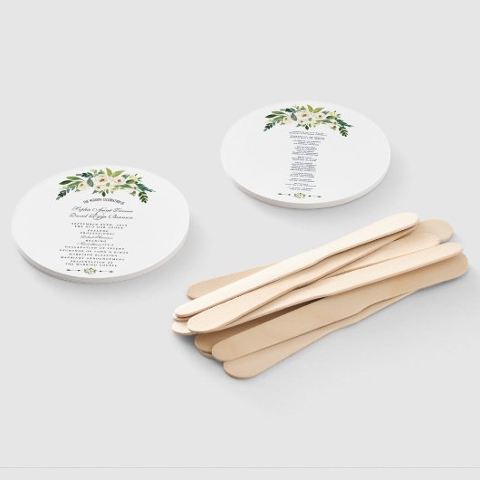 白モダン咲きフローラ結婚式 プログラム ハンドファン (組立なし)