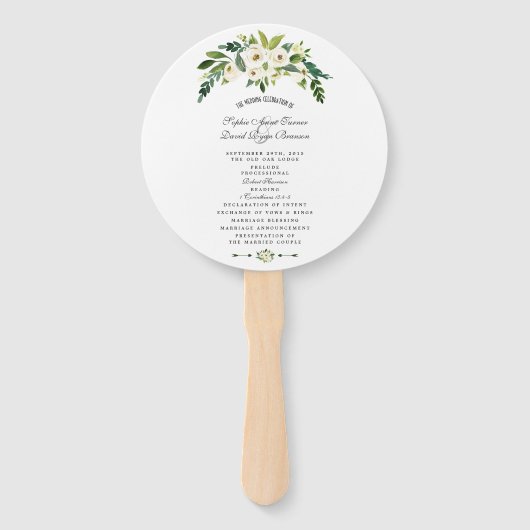 白モダン咲きフローラ結婚式 プログラム ハンドファン (正面)