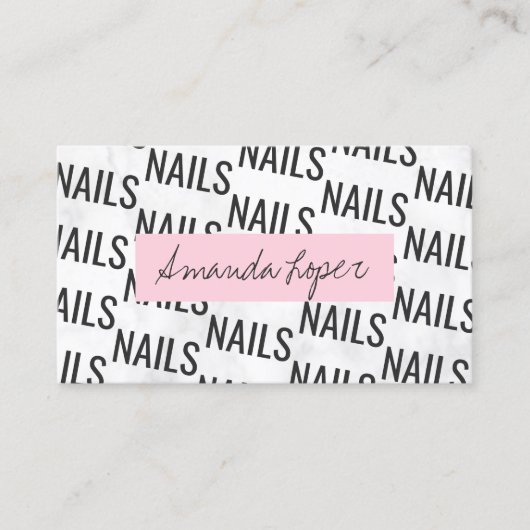 白モダン大理かわいらし石黒とピンクの爪、 ネイル 名刺 (正面)