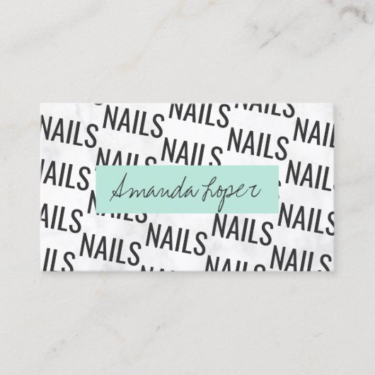 白モダン大理かわいらし石黒ミントグリーン爪、 ネイル 名刺 (正面)