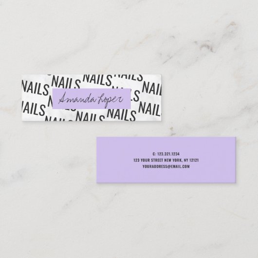 白モダン大理かわいらし石黒紫爪、 ネイルミニ スキニー名刺 (正面/裏面)