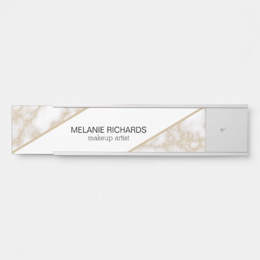 白モダン大理エレガント石金ゴールドグリッター名 サインプレート (正面)