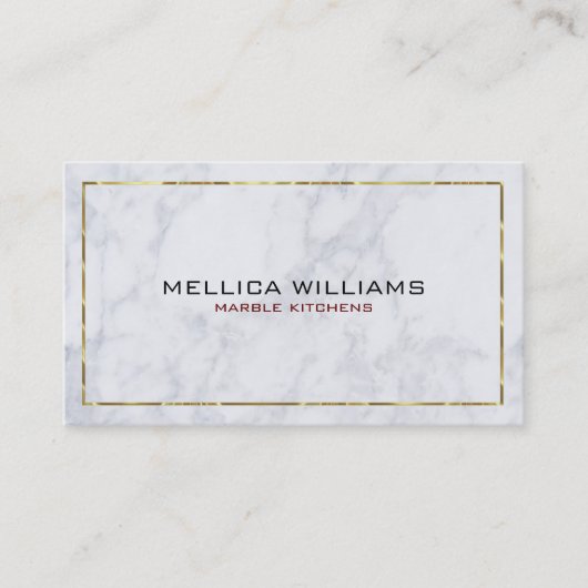 白モダン大理石と光沢のある金ゴールド縁ど 名刺 (正面)