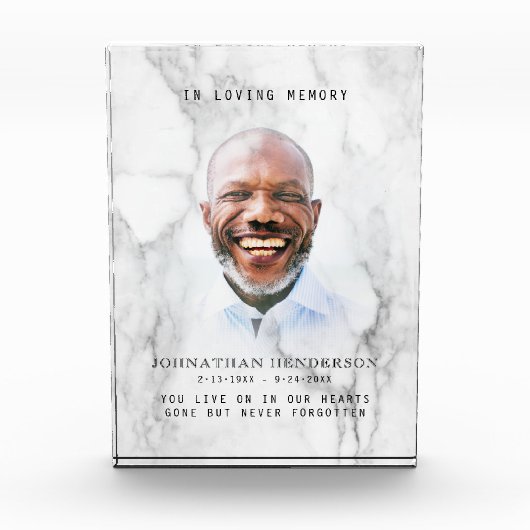 白モダン大理石の愛するメモリ写真の献上品 フォトブロック (正面)