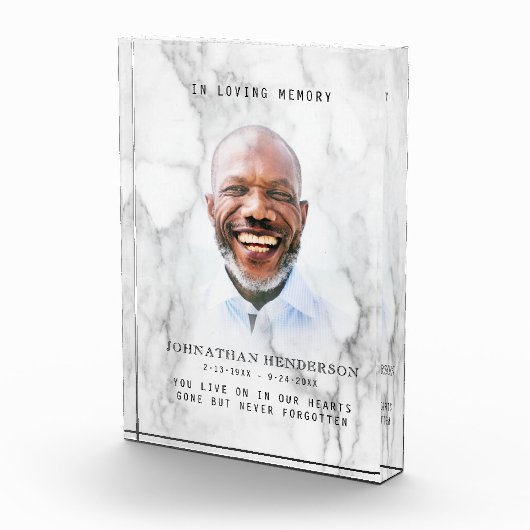 白モダン大理石の愛するメモリ写真の献上品 フォトブロック (右)