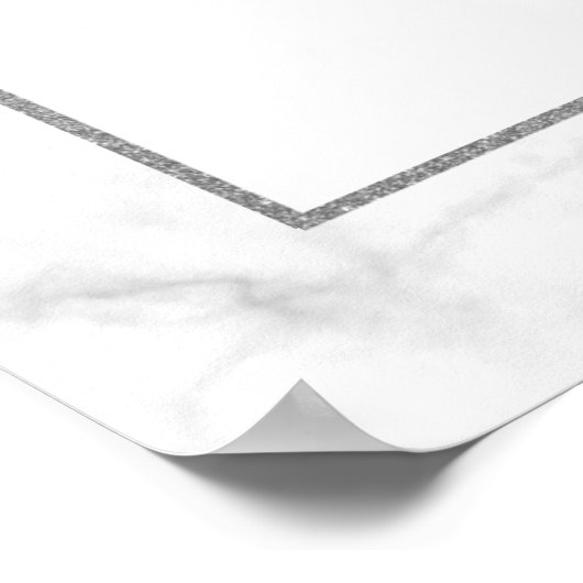 白モダン大理石の結婚ウェルカムサイン ポスター (角)