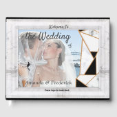 白モダン大理石の黒金ゴールド抽象芸術 ゲストブック (正面)