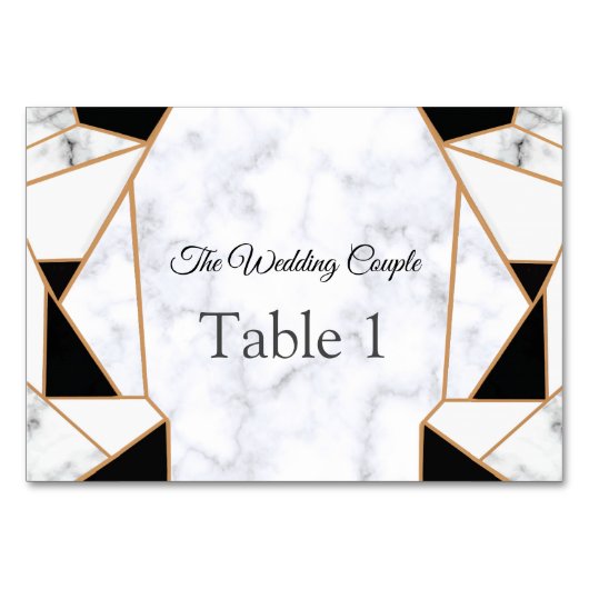白モダン大理石の黒金ゴールド抽象芸術 テーブルナンバー (正面)