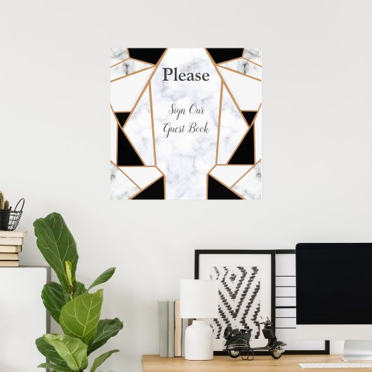 白モダン大理石の黒金ゴールド抽象芸術 ポスター (ホームオフィス)
