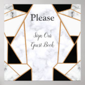 白モダン大理石の黒金ゴールド抽象芸術 ポスター (正面)