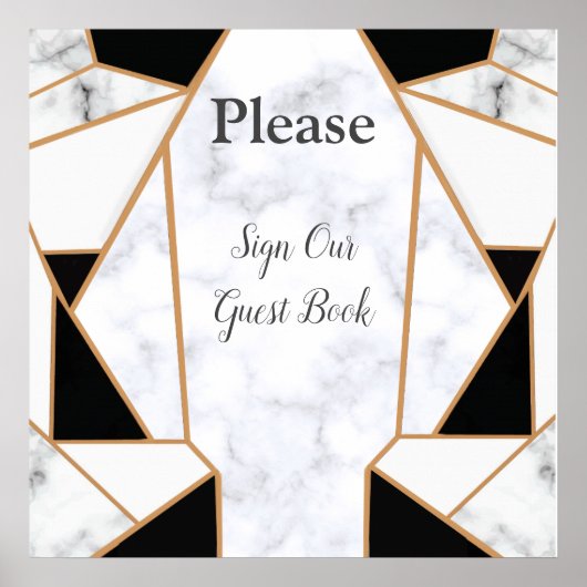 白モダン大理石の黒金ゴールド抽象芸術 ポスター (正面)