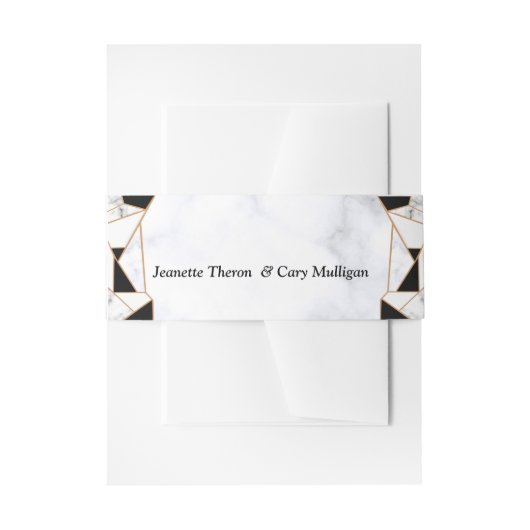 白モダン大理石の黒金ゴールド抽象芸術 招待状ベリーバンド (正面例)