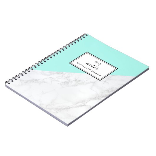 白モダン大理石アクアブルーブロックノートブック ノートブック (左側)