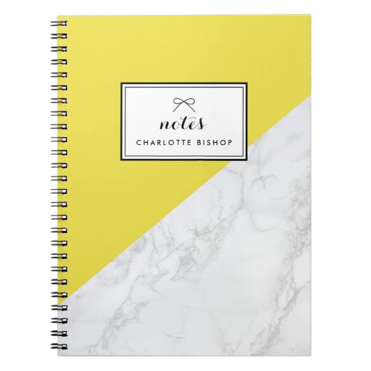 白モダン大理石イエローノートブパーソナライズされたック ノートブック (正面)