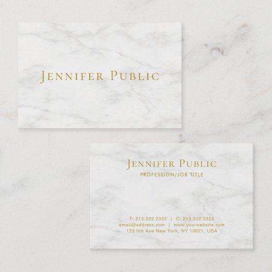 白モダン大理石エレガント金ゴールド文字テンプレート 名刺 (正面/裏面)
