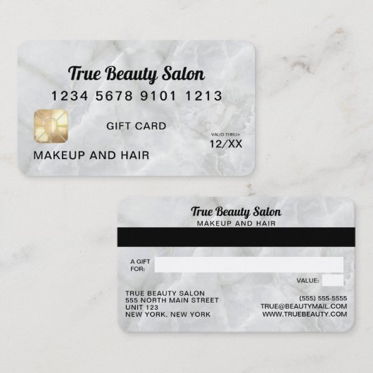 白モダン大理石クレジットギフトカード 名刺 (正面/裏面)