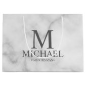 白モダン大理石グロマパーソナライズされたンスマン ラージペーパーバッグ (正面)