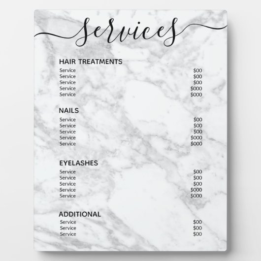 白モダン大理石サロン価格表サービスメニュー フォトプラーク (正面)