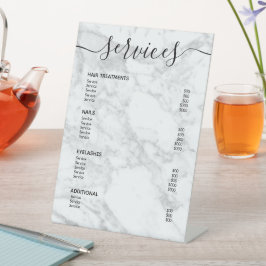 白モダン大理石サロン価格表サービスメニュー 台座サイン