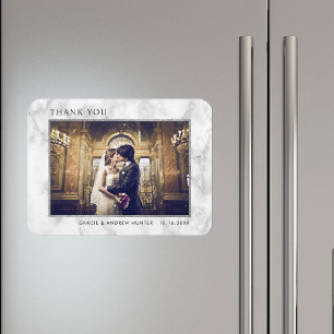 白モダン大理石シルバーグリッターありがとう写真 マグネット