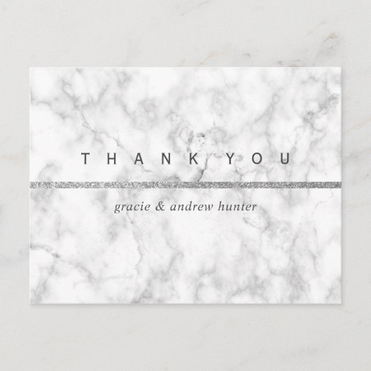 白モダン大理石シルバーグリッターありがとう ポストカード (正面)