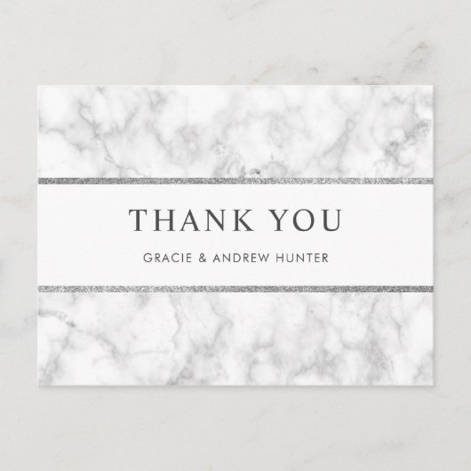 白モダン大理石シルバーグリッターありがとう ポストカード (正面)