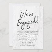 白モダン大理石スクリプト |婚約パーティ 招待状 (正面)