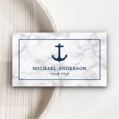 白モダン大理石ネイビーブルー航海のいかり 名刺