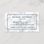 白モダン大理石ネイビーブルー航海のいかり 名刺 (裏面)