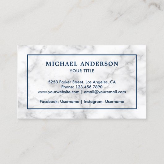 白モダン大理石ネイビーブルー航海のいかり 名刺 (裏面)