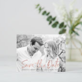 白モダン大理石バラ金ゴールドスクリプト日付の保存 案内ポストカード (スタンド正面)