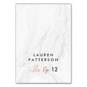 白モダン大理石バラ金ゴールドスクリプ結婚トの場所 テーブルナンバー (正面)