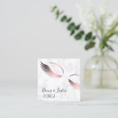 白モダン大理石バラ金ゴールド眉とまつげ スクエア名刺 (スタンド正面)