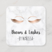 白モダン大理石バラ金ゴールド眉とまつげ スクエア名刺 (正面)