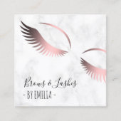 白モダン大理石バラ金ゴールド眉とまつげ スクエア名刺 (正面)