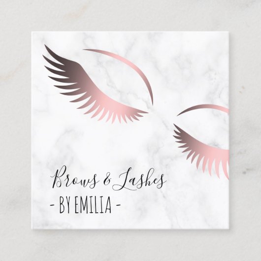 白モダン大理石バラ金ゴールド眉とまつげ スクエア名刺 (正面)