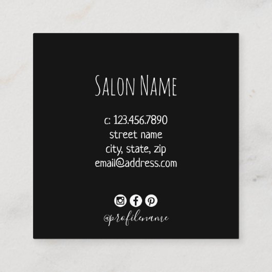 白モダン大理石バラ金ゴールド眉とまつげ スクエア名刺 (裏面)