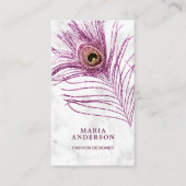 白モダン大理石パープルピーコックフェザー 名刺 (正面)