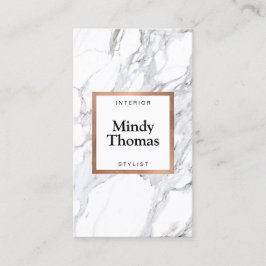 白モダン大理石フェイクバラ金ゴールド枠 名刺