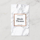 白モダン大理石フェイクバラ金ゴールド枠 名刺 (正面)