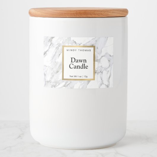 白モダン大理石フェイク金ゴールドフレームキャンドル フードラベル (正面)