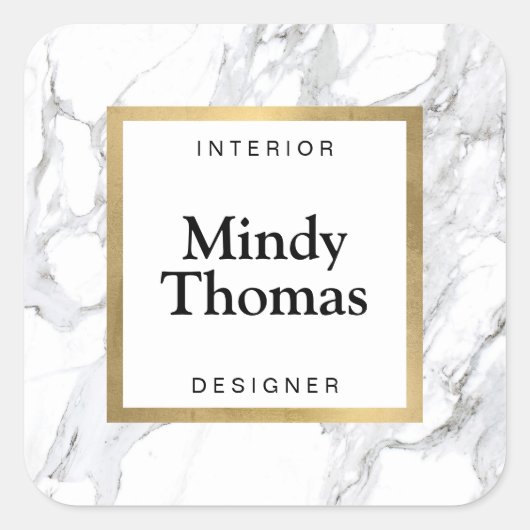 白モダン大理石フェイク金ゴールド枠 スクエアシール (正面)