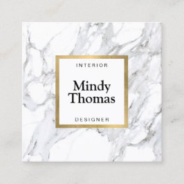 白モダン大理石フェイク金ゴールド枠 スクエア名刺