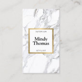 白モダン大理石フェイク金ゴールド枠 名刺 (正面)