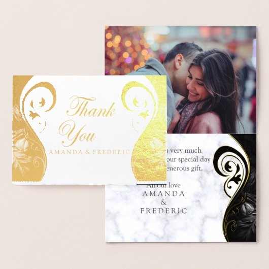 白モダン大理石ブラック抽象芸術サンキューカード 箔カード (ディスプレー)