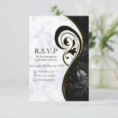 白モダン大理石ブラック抽象芸術 出欠カード (スタンド正面)