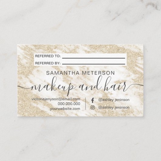 白モダン大理石ヘアメイクアップ金ゴールドグリッター 紹介カード (裏面)